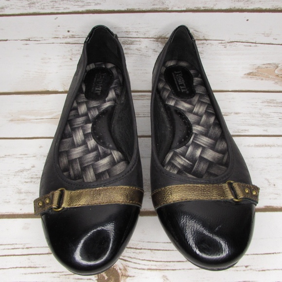 Born Black Leather Ballet Flats Bronze Strap 7 - Picture 1 of 8
